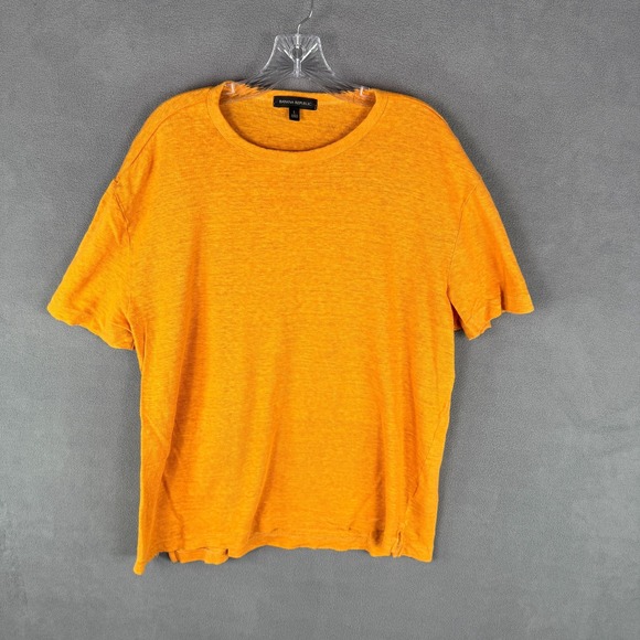 Banana Republic Shirt Mens 100% Linen Large Orange Crew Neck Short Sleeve - Picture 1 of 7